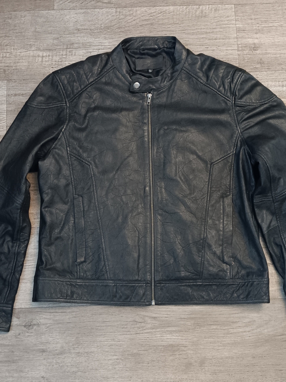 7 For All Mankind Moto Café Racer Black Leather Jacket Men's Size XL